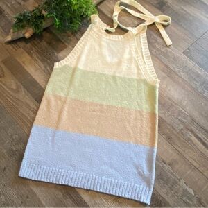 MINE Cream & Pastel Knit Tanktop w/ Tie Neck Detail, Size Medium